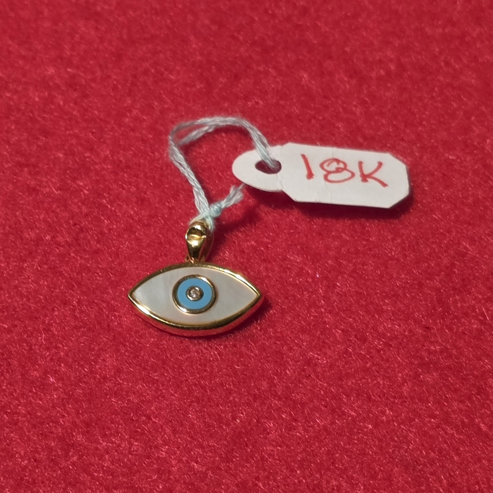 Gold-Tone Blue and White Evil Eye Pendant Necklace - Picture 2 of 3